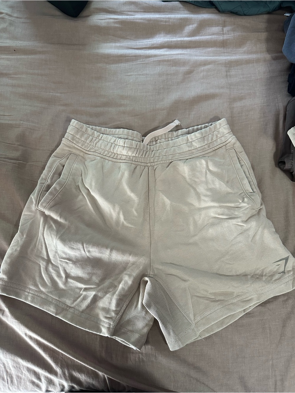 Gymshark Light Beige Mens Athletic Shorts with Elastic Waist